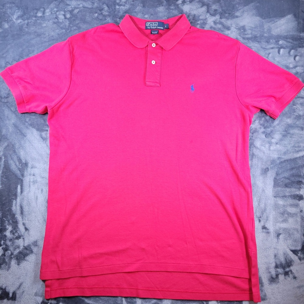 Polo‎ Ralph Lauren Mens Large Pink Short Sleeve Cotton Polo Shirt Blue Pony Logo